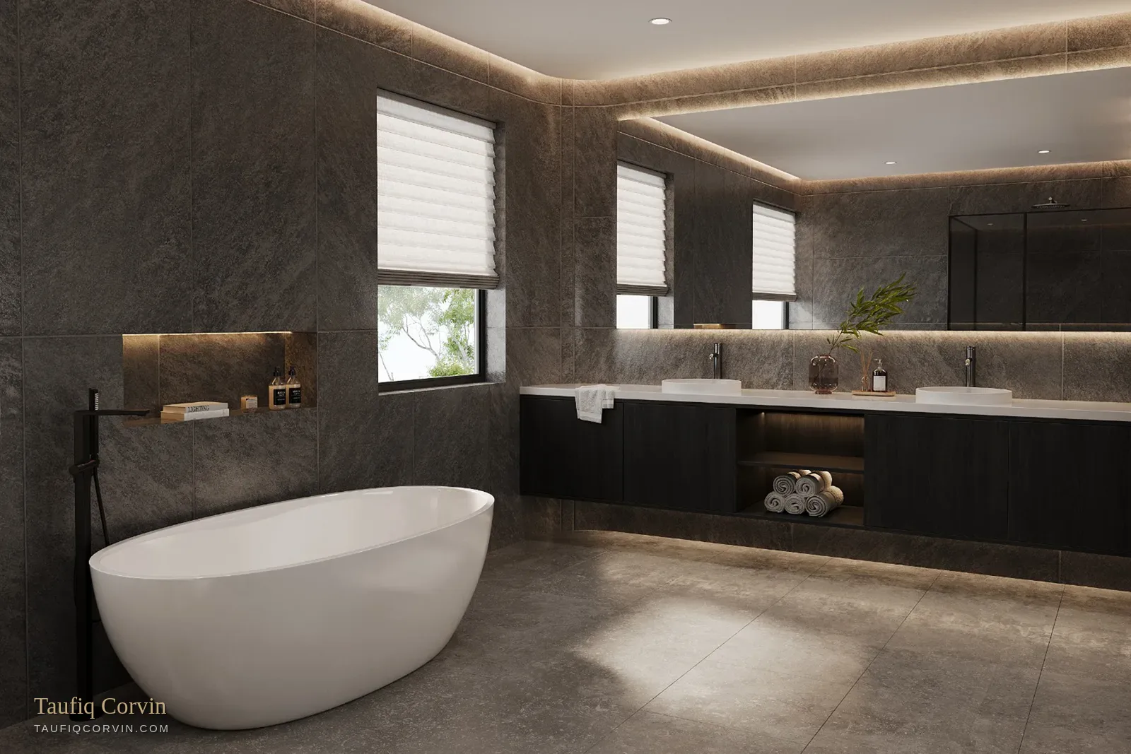 Avant-Garde twin detached master bathroom, Singapore District 15 — artist's impression
