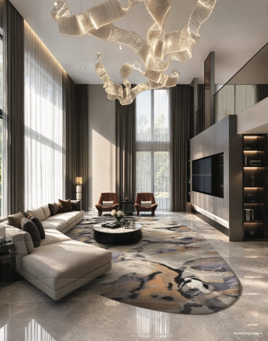 Living room and mezzanine, 8 Chancery Hill Road — artist's impression