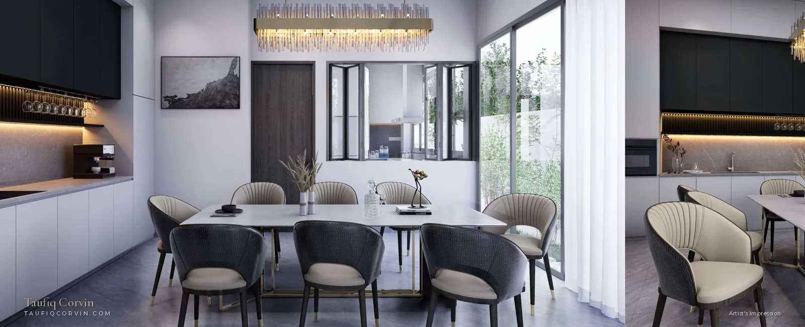 Eminent dining room and dry kitchen, Lorong G Telok Kurau, Singapore District 15 — artist's impression