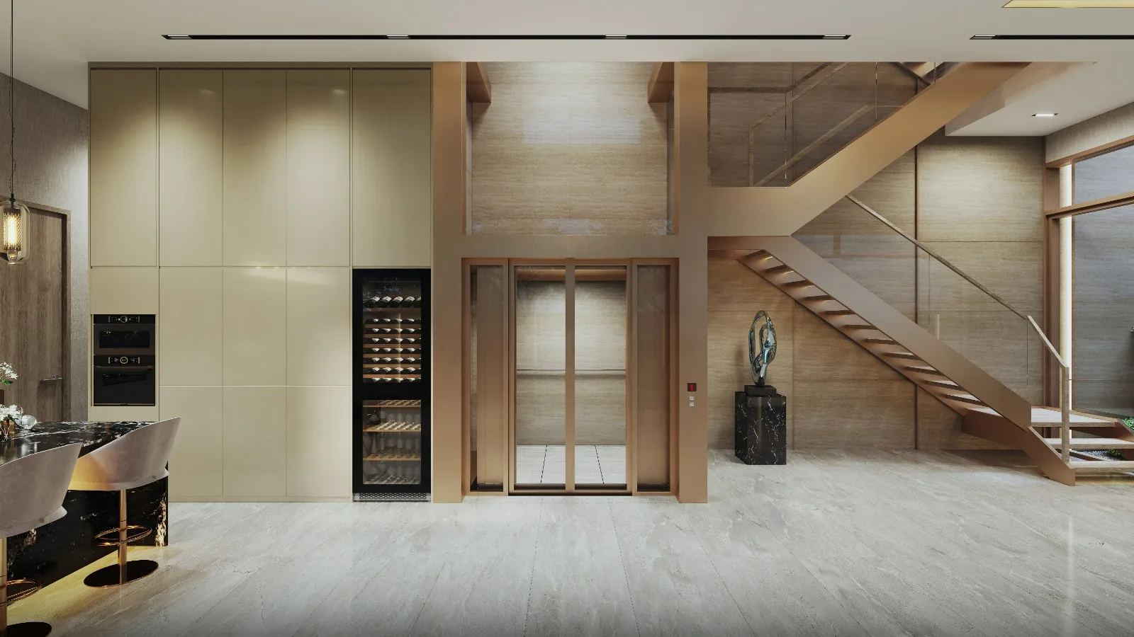 Felicità dry kitchen and wine display — artist's impression