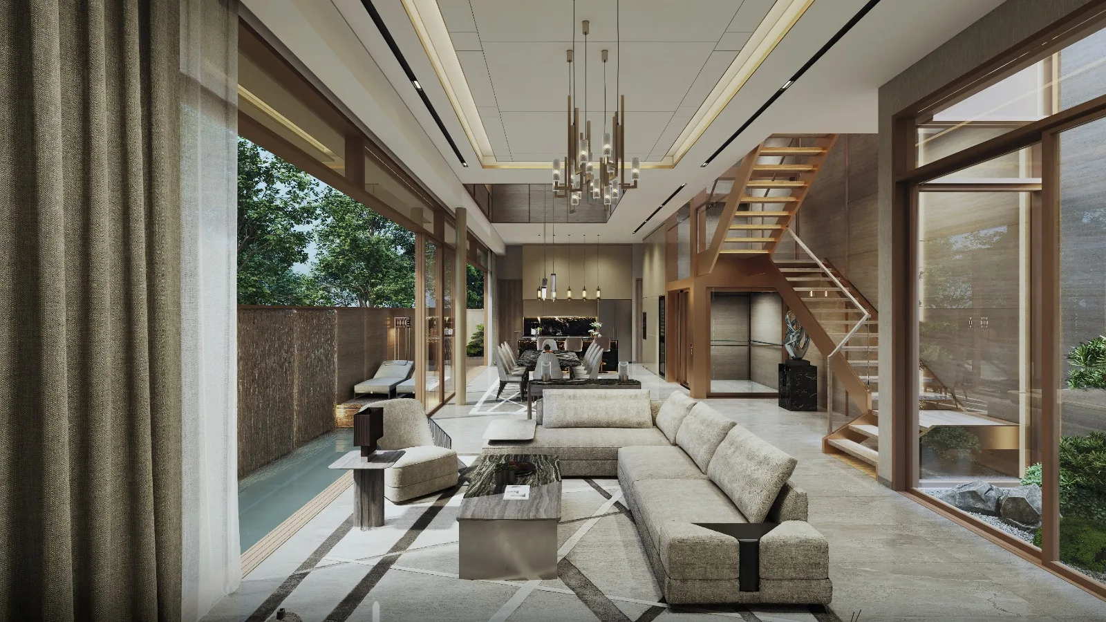 Felicità living space with pool outlook — artist's impression