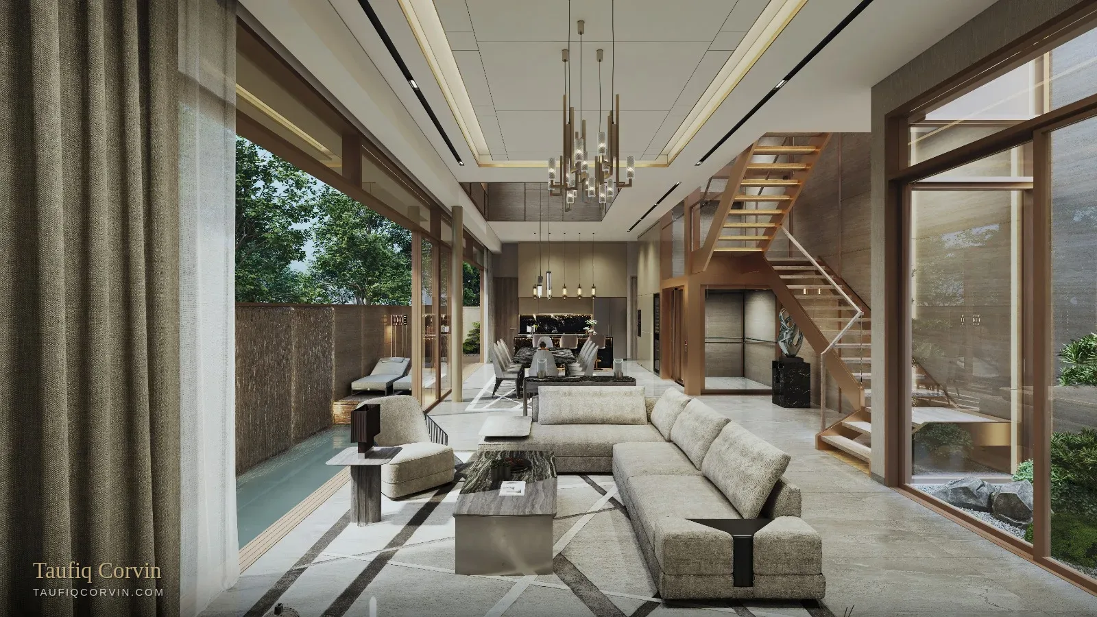 Felicità living space with pool outlook, Singapore District 15 — artist's impression