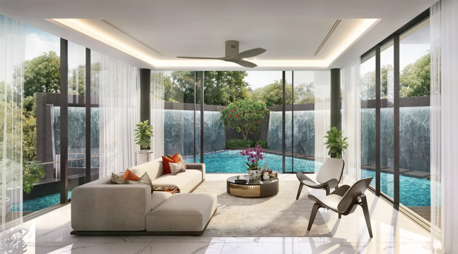 Greenbank Park living space opening to pool — artist's impression