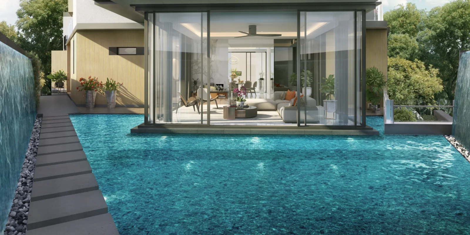 Greenbank Park villa pool and glass frontage — artist's impression