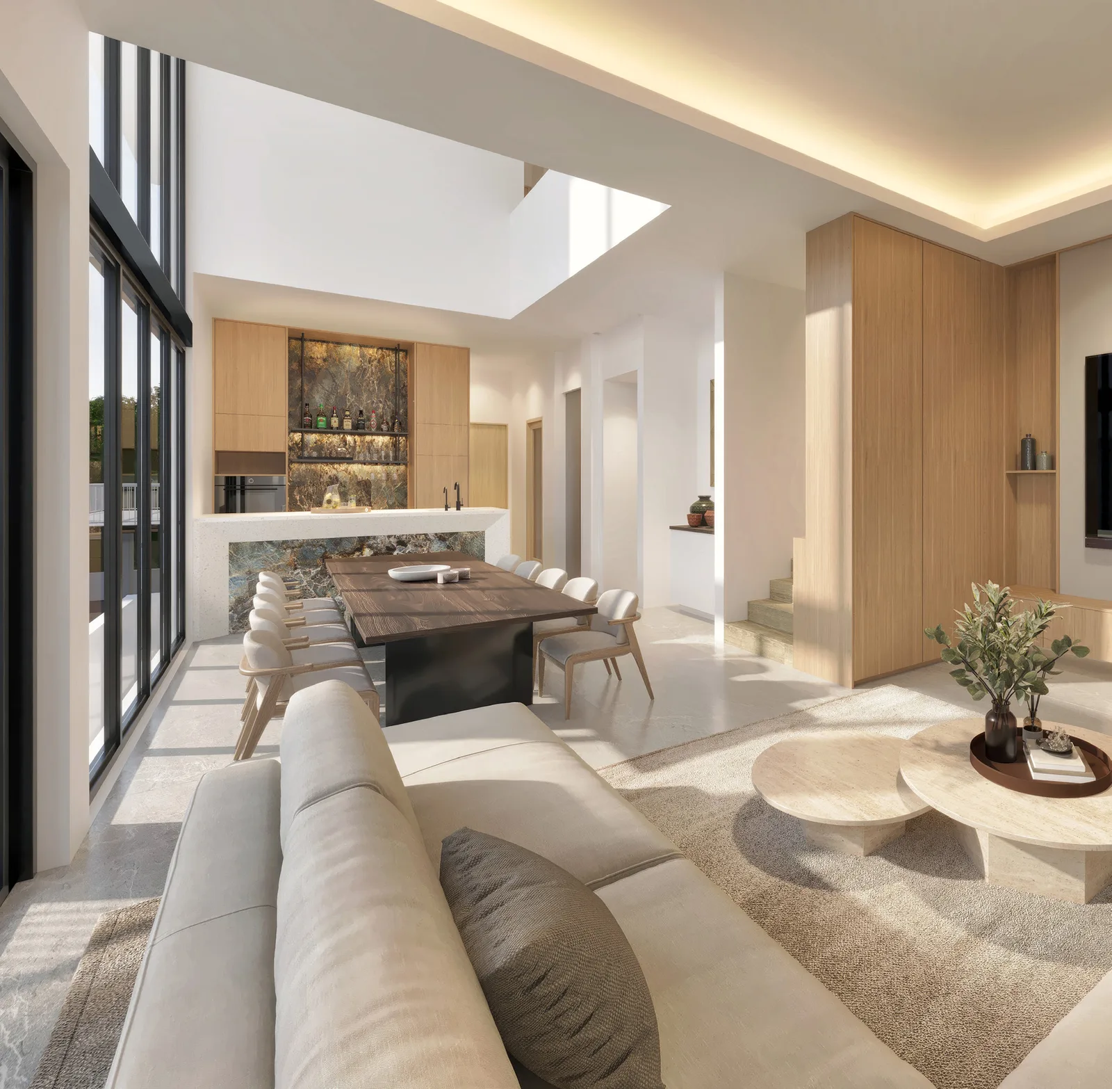 Kheam Hock Road double-volume living room with sculptural staircase — artist's impression