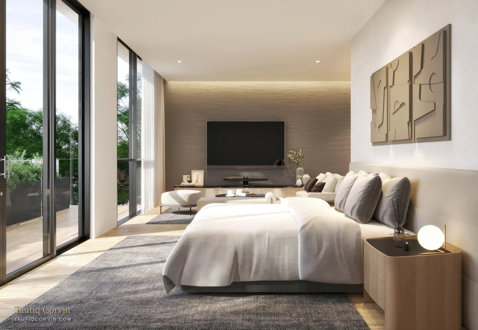 Kheam Hock Road living space opening to terrace, Singapore District 11 — artist's impression