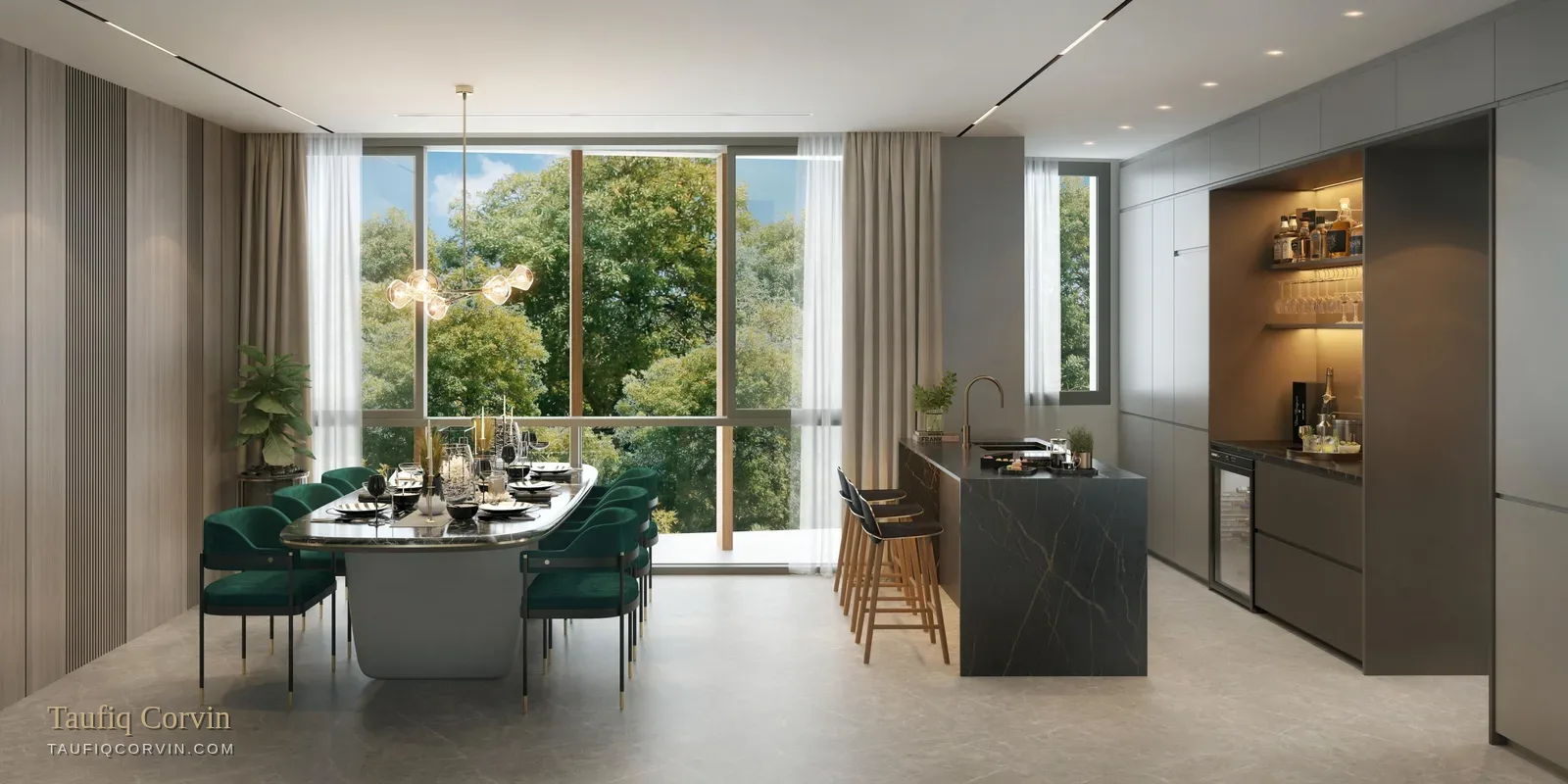 Old Tampines Road bungalow dining and dry kitchen, Singapore District 17 — artist's impression