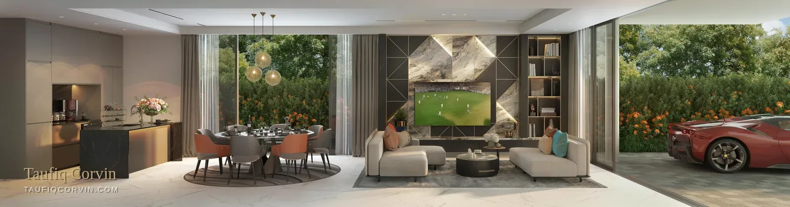 Old Tampines Road semi-detached living and dining, Singapore District 17 — artist's impression