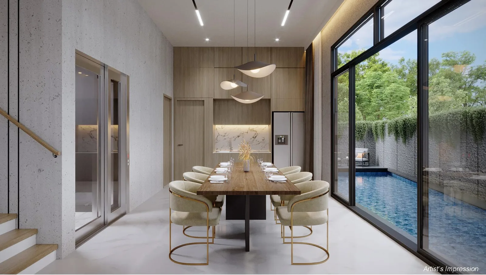 Springleaf Collection dining with pool outlook — artist's impression