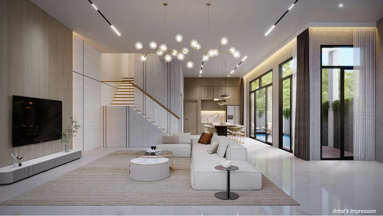 Springleaf Collection living area and staircase — artist's impression