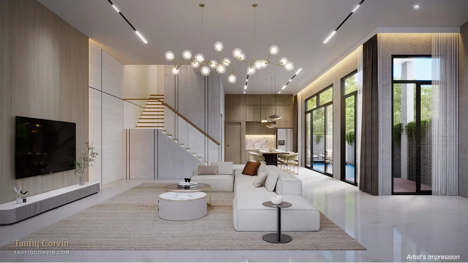 Springleaf Collection living area and staircase, Singapore District 26 — artist's impression