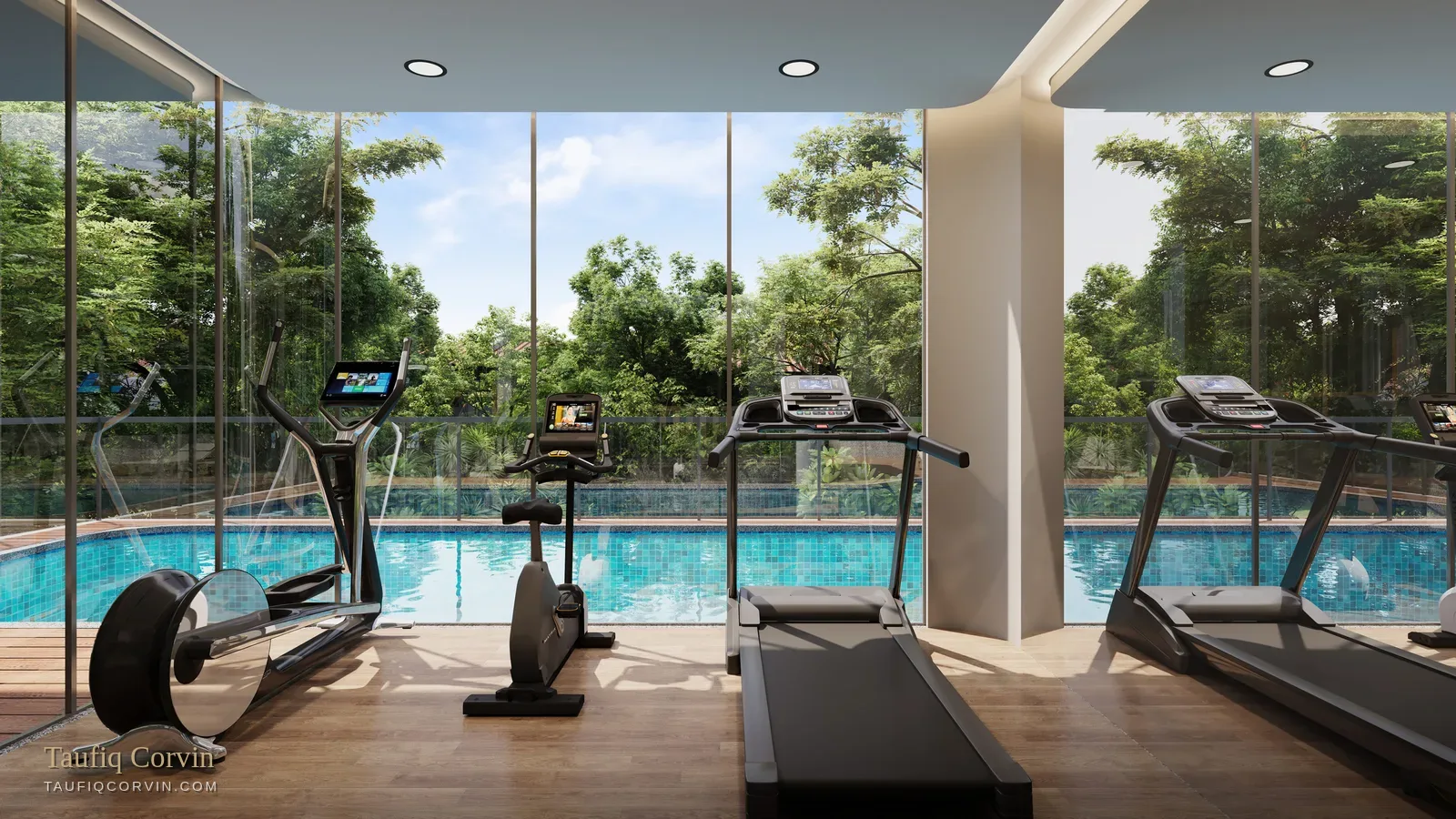 The Lattice attic gym beside the pool — artist's impression