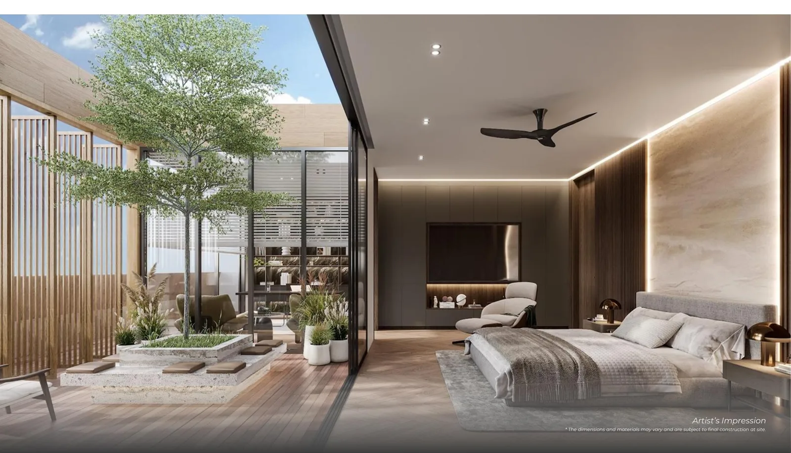 Vila Naga master bedroom with courtyard outlook — artist's impression
