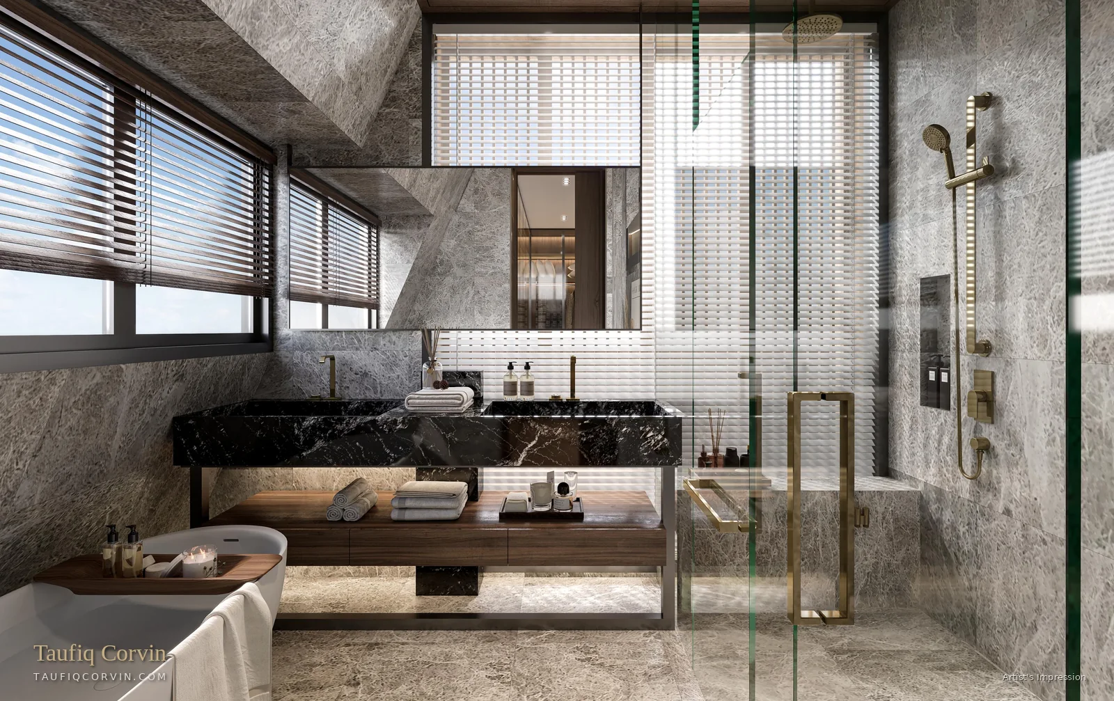 Vila Naga master bathroom, Singapore District 10 — artist's impression