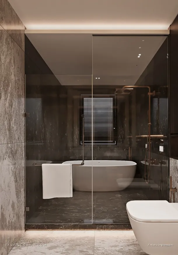 Watten Sanctuary master bathroom, Watten Estate Road, Singapore District 11 — artist's impression